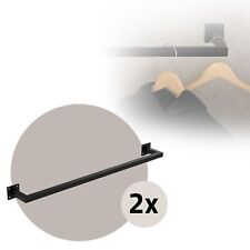 2x Perchero de pared negro para vestidor/armario barra para ropa/toallas 90x12cm