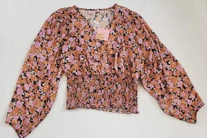 Blusa Top Para Mujer Leyden Floral Manga Larga Cuello en V Rosa Naranja Talla Grande - Imagen 1 de 7