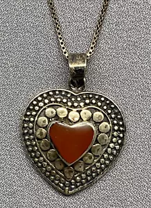 Collar colgante corazón cornalina plata esterlina 925 nativo americano sello - Imagen 1 de 9