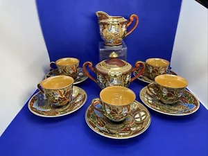 Lucky China Satsuma Moriage Teeservice 13-teilig Japan Demitasse & Milchkännchen Zucker - Bild 1 von 13