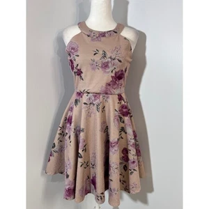Knit Works Dress Size Juniors 16 Floral Rose Sparkle Halter Fit & Flare Party - Picture 1 of 11