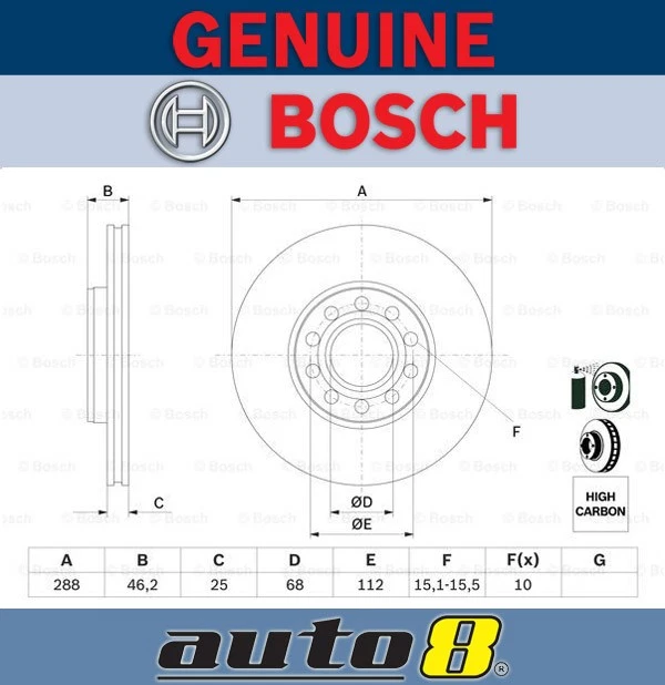 Bosch Front Brake Disc Rotor for Volkswagen Passat 3B3 2.3L AZX 2000 - 2005 - Image 1 of 1