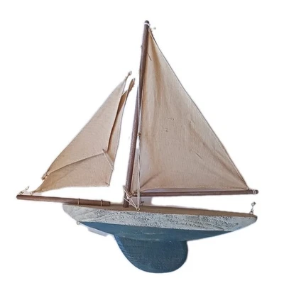 Pond Yacht Vintage Sailboat Wooden Decorative Toy Boat 14 Inch Wood Read Below - Image 1 of 4