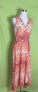 Calvin Klein Women’s Size 10 Sleeveless Pink Hi-Low Floral Faux Wrap 2pcs. Dress - Picture 1 of 15