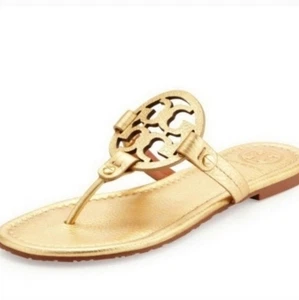 Tory Burch Miller Metallic Gold Pebbled Leder Sandalen Größe 10 - Bild 1 von 7