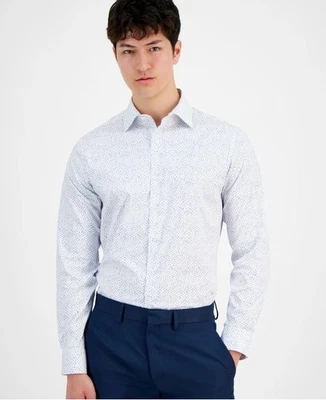 Alfani Mens Slim fit Dress Shirt Small 14-14.5 32-33 White Geometric - Image 1 of 4