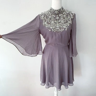 ASOS NWT Women Beaded High Neck Flare Dress Size 4 Balletcore Romantic Event - Image 1 of 4