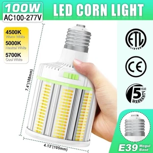 100W LED Corn Light E39 Base Warehouse High Bay Light Adjustable 4500K-5700K - Picture 1 of 18