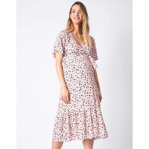 Seraphine Women's Blush Pink Midi Wrap Maternity Dress Short Sleeve Floral SZ 6 - Imagen 1 de 11