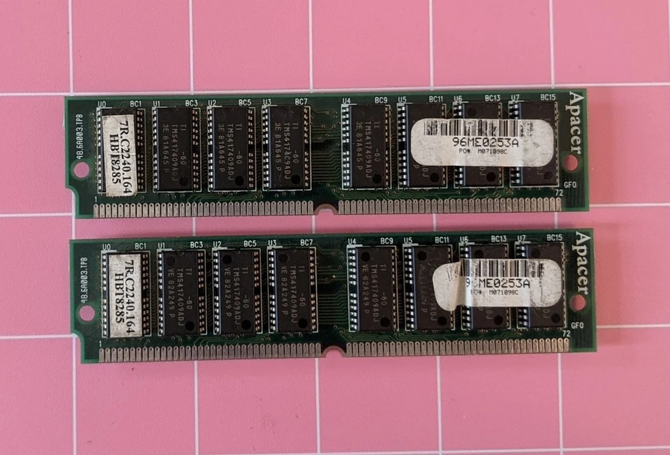64MB 2x32MB 72-pin Simm EDO APACER 7R.C2240.164 Memory Kit 60ns 8Mx32 5V 72Pin - Image 1 of 3