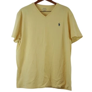 Vintage Polo Ralph Lauren Single Stitch Shirt V Neck Yellow 90s Pony Men's XL - Picture 1 of 7