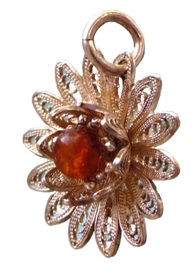 Ciondolo in ambra naturale e argento filigrana legge 950 - Immagine 1 di 4