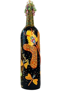 Handbemalte Volkskunst Flasche "Tag der Toten & Madame Schmetterling" Halloween OOAK - Bild 1 von 13