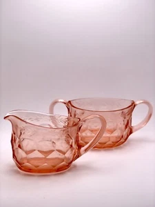Vintage Duncan Miller "Georgian" Pink Depression Glass Creamer & Sugar Cut Glass - Picture 1 of 9