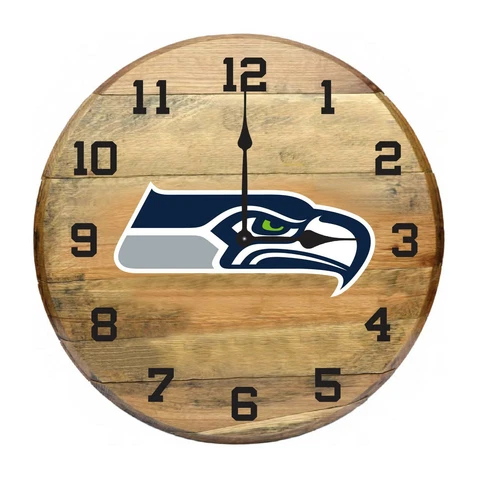 SEATTLE SEAHAWKS AUTHENTIC OAK BARREL 21" CLOCK Cover