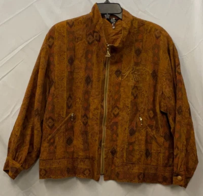 Bomber Jacket Womens Size Medium Brown Full Zip Long Sleeves Zipped Pockets Foto 1 de 4