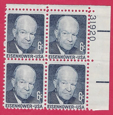 US SCOTT 1393 6¢ EISENHOWER PLATE BLOCK OF 4   MINT NO HINGE 1972 - Image 1 of 2