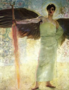 Il Guardiano del Paradiso Replica Franz Stuck Dipinto a Mano Dipinto Uomo Guerriero - Foto 1 di 2