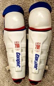 Cooper Hockey Shin Guards SG 700 Medium 15" 38 Cm Red white blue Made in Canada - Picture 1 of 11