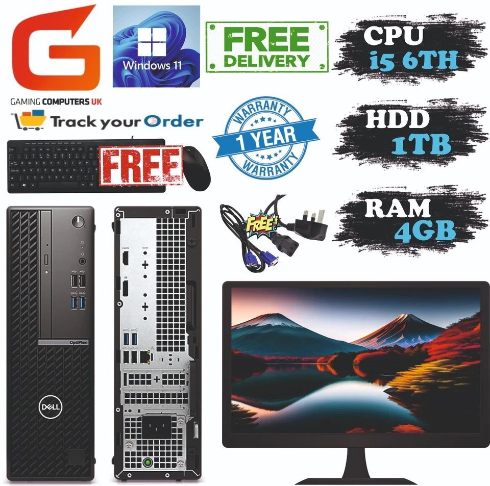 FAST Dell OptiPlex SFF Core i5 6th Gen 4GB Ram 1TB HDD WIN 11 PC WITH 19" TFT - Image 1 of 1