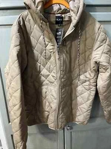 Mack Russo Puffer Jacket Men M Beige Hooded Trucker Preppy NWT Pockets - Picture 1 of 3