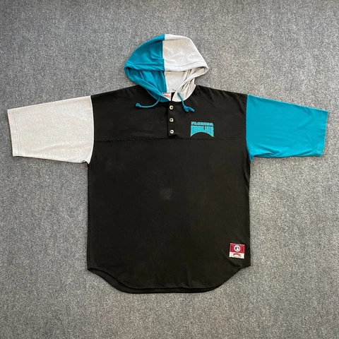 VINTAGE Florida Marlins Hoodie T-Shirt Adult Large Black Teal Gray MLB 90s VTG Cover