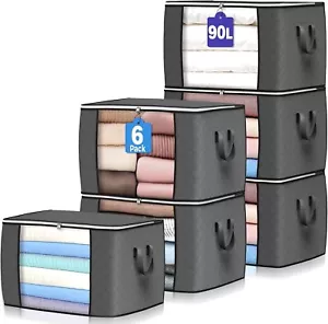 90L Large Storage Bags | 6-Pack Foldable Bins for Clothes, Blankets & More - Picture 1 of 7