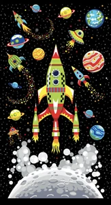 Henry Glass Blast Off Into Space 24" Banner Panel Fabric By The Panel - Picture 1 of 1