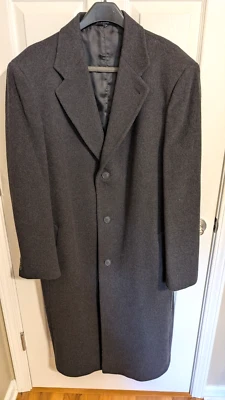 BRADLEY JONS for GRUNER & Co Mens Sz 44 Long WOOL CASHMERE Overcoat Black Charco - Image 1 of 4
