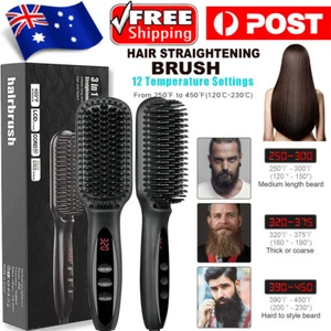 Hair Beard Straightener Brush Negative ion Curling Electric Women Styling Comb - Picture 1 of 12