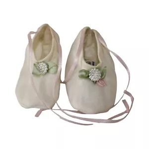 Baby Beau & Belle White Pink Green Booties Shoes Embroidery Beads 3-6 Months Mo - Picture 1 of 5