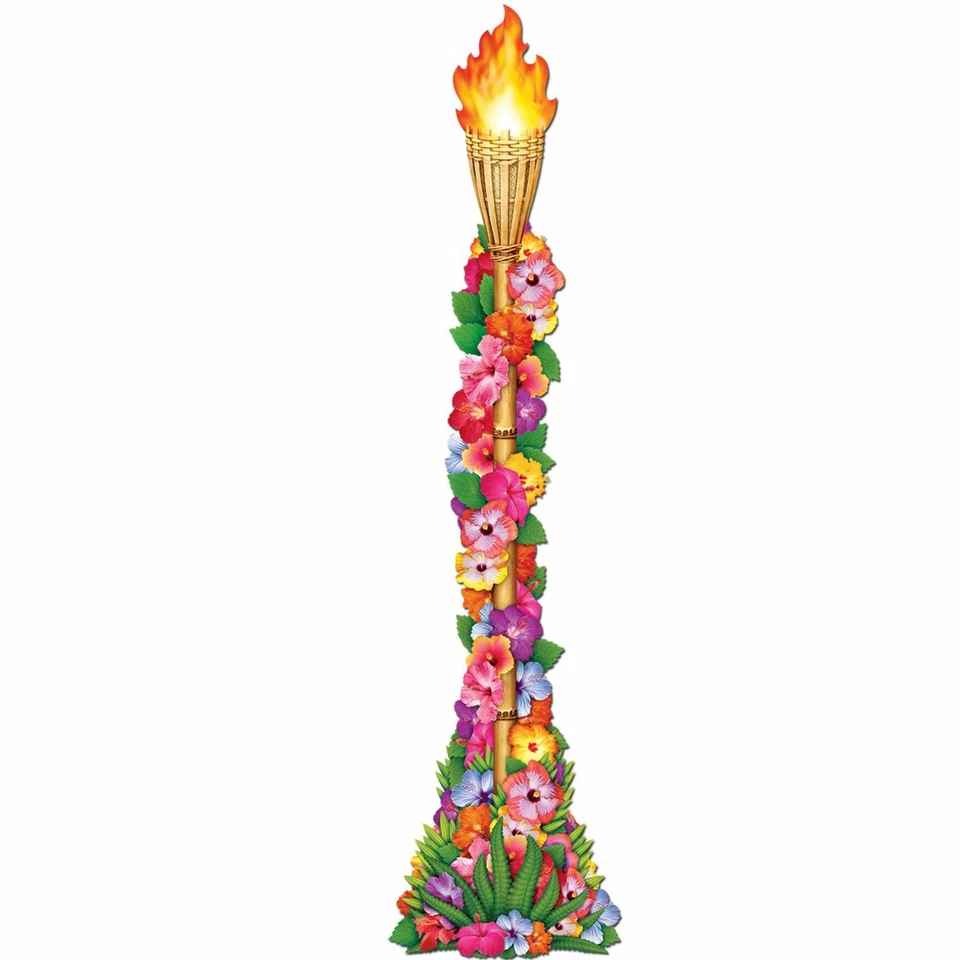 LARGE JOINTED HAWAIIAN TIKI TORCH POLE CARD CUTOUT (1.22M) LUAU DECORATION - Image 1 of 1
