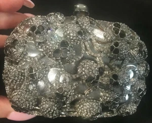 Nuevo bolso clutch de noche plateado con calavera de cristal transparente con carcasa dura - Imagen 1 de 3