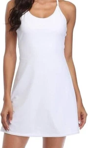 Athletic Workout Dress Women's XS White Racerback Built in Shorts W / Pockets - Picture 1 of 10