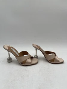 Women’s Aquazzura Yes Darling Satin Sandals Beige Size 35.5 - Picture 1 of 9