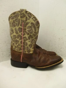 Kids Ariat Brown Leather and Cheetah Print Western Boots Style 31999 Size 2 - Picture 1 of 13