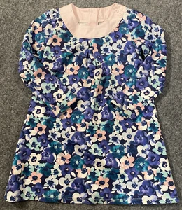 Gymboree Dress Girls 4T Pansies Floral Blue Pink White Long Sleeves Stretch - Picture 1 of 7