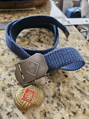 Set 2, Gtg Brass Neckchief Red Wolf Clip Cub Scout Belt Navy Blue Woven Belt 28" - Image 1 of 4