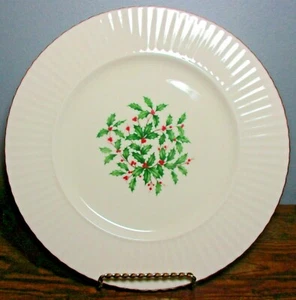 RARE Lenox "HOLLYBERRY" Christmas DINNER PLATE w/Enameled Holly Center, 10 7/8" - Picture 1 of 3