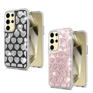 Für Samsung Galaxy S24 Plus Hearts Muster Glitzer Bling Hybrid TPU Hülle Cover - Bild 1 von 13