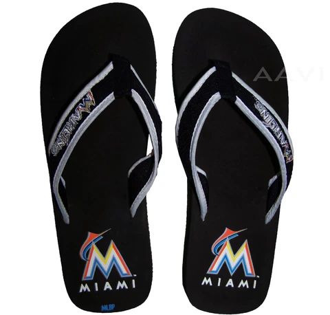 Women's Miami Marlins Mesh Cotton Officially Licensed Ladies Flip Flops Sandals Cover