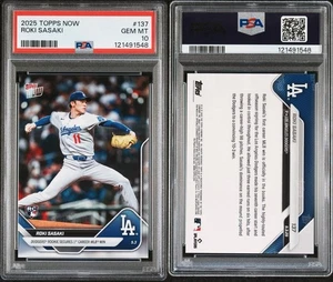 ROKI SASAKI 2025 PSA 10 Topps Now #137 Rookie RC Card Gem Mint 1st Career Win - Picture 1 of 3