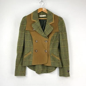 Label Lab Tweed Jacket Womens 8 Green Mallalieus Wax Country Military Blazer - Picture 1 of 16