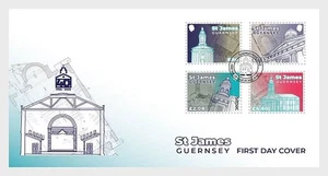 guernsey 2025 SEPAC Architecture St James church Roman cement 4v FDC PJ - Picture 1 of 1