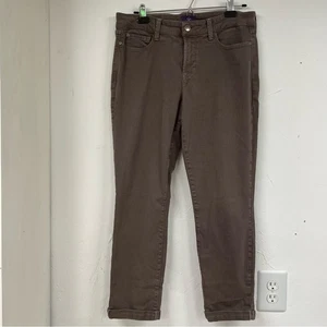 Pantalones de mezclilla NYDJ marrón Rachel puño redondo tobillo tecnología Lift Tuck para mujer 10 elásticos - Imagen 1 de 15