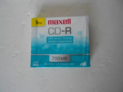 Maxell 5-Pack CD-R Recordable Discs Data/Music/Photos 48X 700MB 80Min Sealed - Image 1 of 2