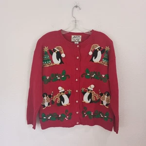 Vintage Heirloom Collectibles Christmas Penguins Cardigan, Size M - Bild 1 von 8