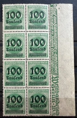 1923 German Empire 100 Laufend Overprint MNH Stamps Margin Block Germany Reich - Image 1 of 2