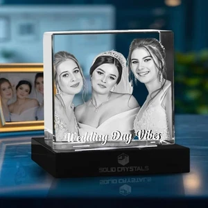 Personalised Wedding Gift Crystal Square – Engraved Glass Keepsake - Picture 1 of 8