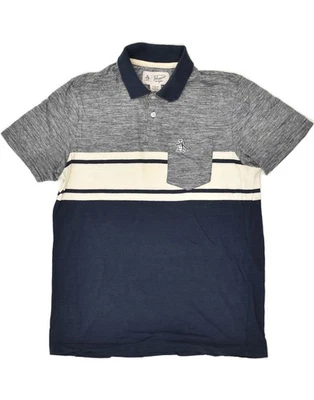 PENGUIN Mens Polo Shirt Small Navy Blue Colourblock Cotton BJ49 - Image 1 of 3